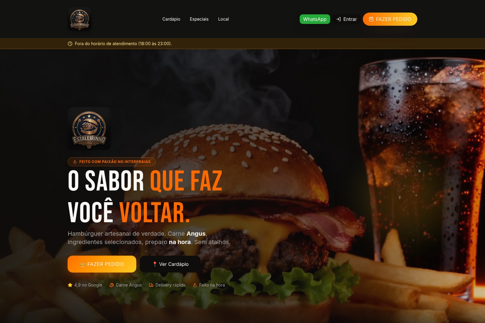 Sitio web de Estaleirinho Burger desarrollado por Dragon Digital