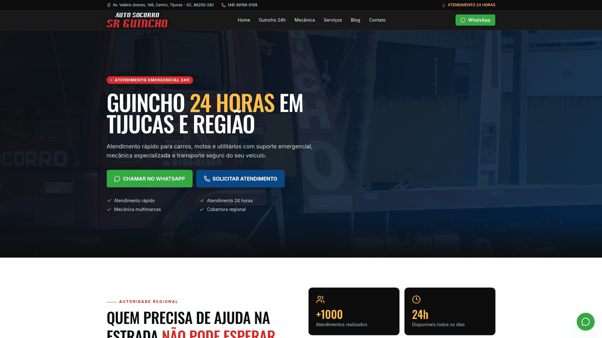 Sitio web de SR Guinchos Tijucas desarrollado por Dragon Digital